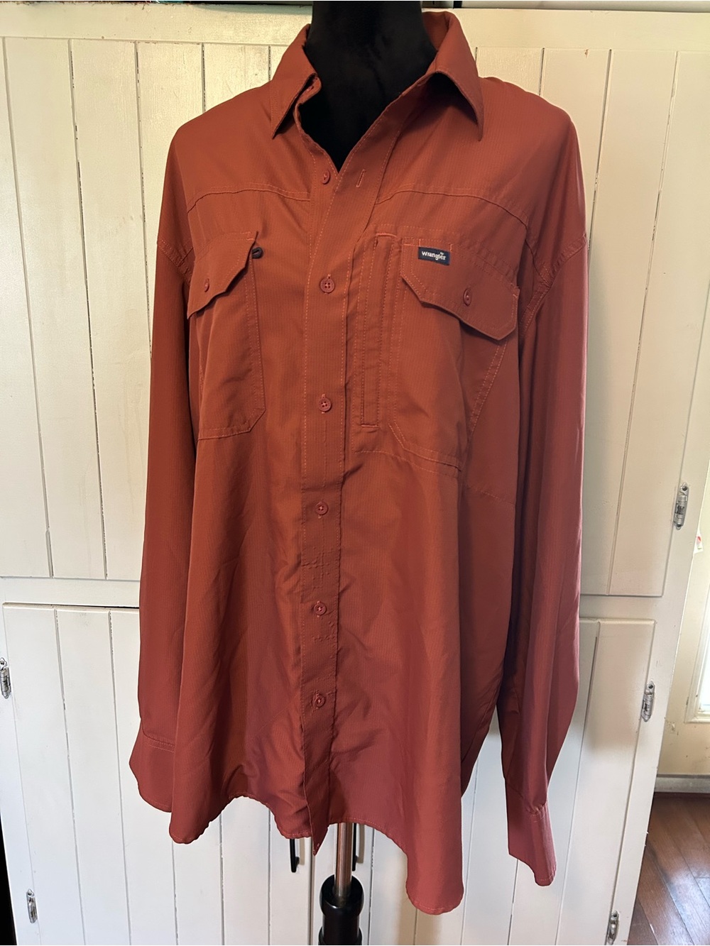 Wrangler Men's Lightweight Button-Front Shirt Jacket in Rust Size XL
